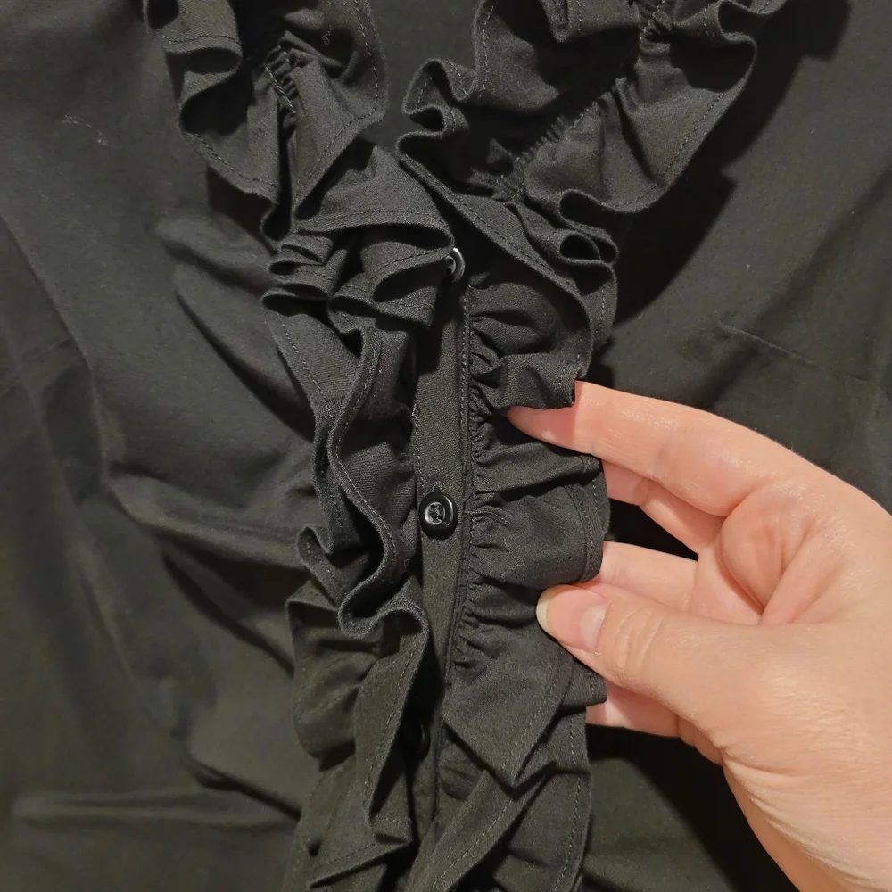 Ann Taylor LOFT Ruffled Black Button Up - Picture 2 of 5